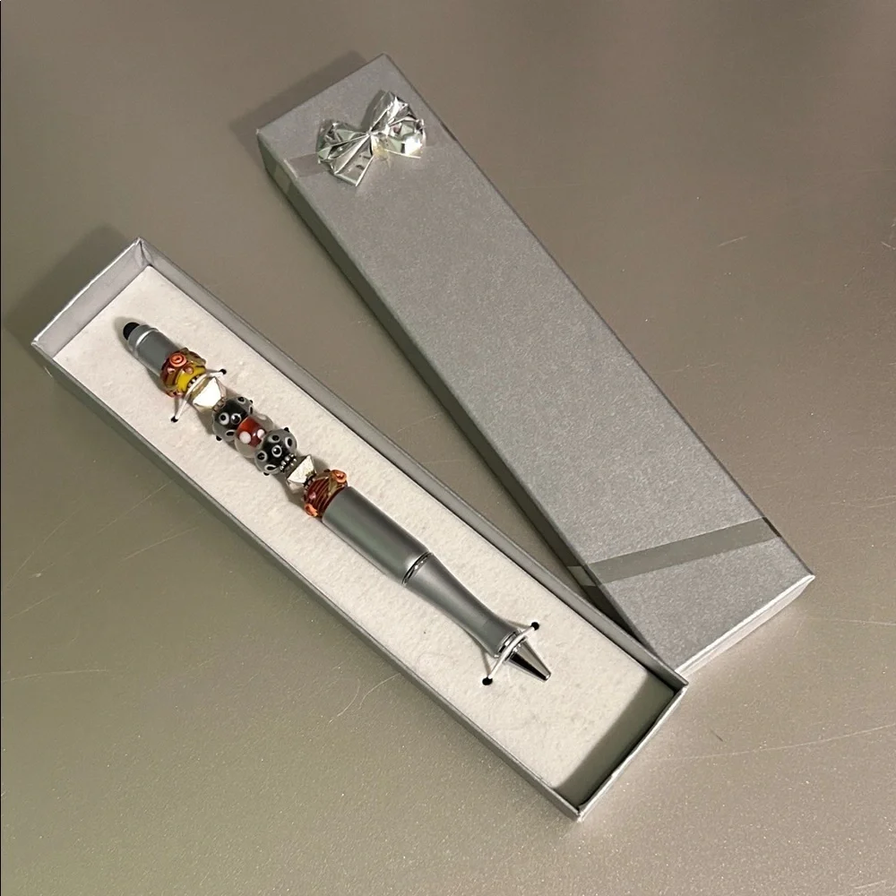 Decorative Gray Pen with Beaded Accents